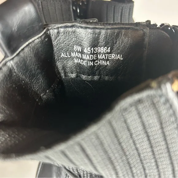 Black faux leather side knit zip up boots - Picture 8 of 8